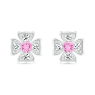 Pink and White Lab-Created Sapphire Box Flower Stud Earrings in Sterling Silver