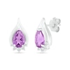 Thumbnail Image 1 of Pear-Shaped Amethyst and White Lab-Created Sapphire Shadow Flame Stud Earrings in Sterling Silver
