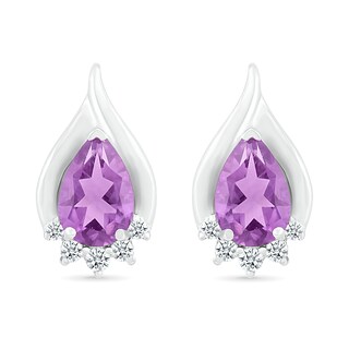 Pear-Shaped Amethyst and White Lab-Created Sapphire Shadow Flame Stud Earrings in Sterling Silver