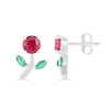 Thumbnail Image 2 of Lab-Created Ruby and Emerald Flower with Stem Stud Earrings in Sterling Silver