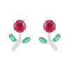 Thumbnail Image 3 of Lab-Created Ruby and Emerald Flower with Stem Stud Earrings in Sterling Silver
