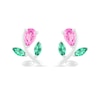 Pear-Shaped Lab-Created Pink Sapphire and Emerald Flower with Stem Stud Earrings in Sterling Silver