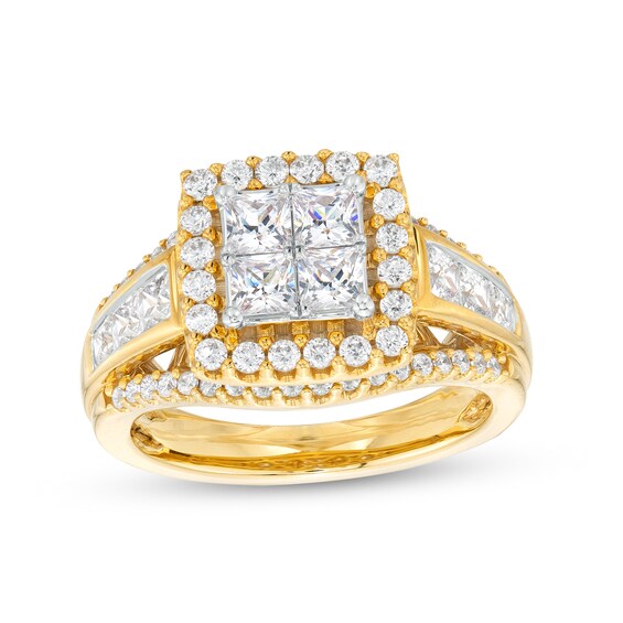 1.95 CT. T.W. Quad Princess-Cut Diamond Frame Split Shank Engagement Ring in 14K Gold