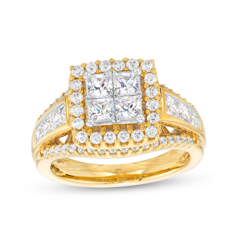 1.95 CT. T.W. Quad Princess-Cut Diamond Frame Split Shank Engagement Ring in 14K Gold