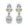 Thumbnail Image 1 of Oval Aquamarine, Peridot and White Zircon Frame Floral Double Drop Earrings in Sterling Silver