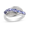 Thumbnail Image 0 of Oval Tanzanite and White Zircon Five Stone Wave Ring in Sterling Silver