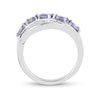 Oval Tanzanite and White Zircon Five Stone Wave Ring in Sterling Silver