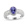 Oval Tanzanite and White Zircon Frame Multi-Row Ring in Sterling Silver