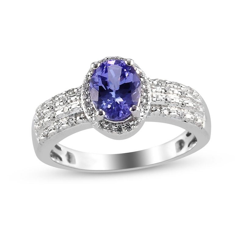 Oval Tanzanite and White Zircon Frame Multi-Row Ring in Sterling Silver
