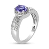 Oval Tanzanite and White Zircon Frame Multi-Row Ring in Sterling Silver