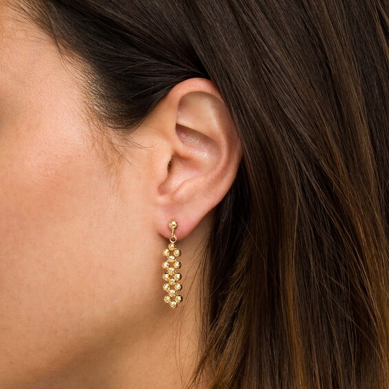 Italian Gold Diamond-Cut Beaded Drop Earrings in 18K Gold