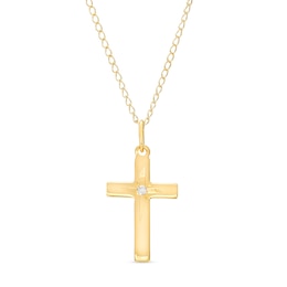 Child's Diamond Accent Solitaire Cross Pendant in 14K Gold – 13"