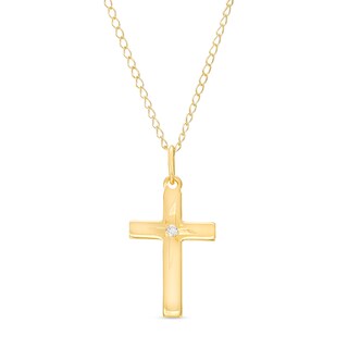 Child's Diamond Accent Solitaire Cross Pendant in 14K Gold – 13"