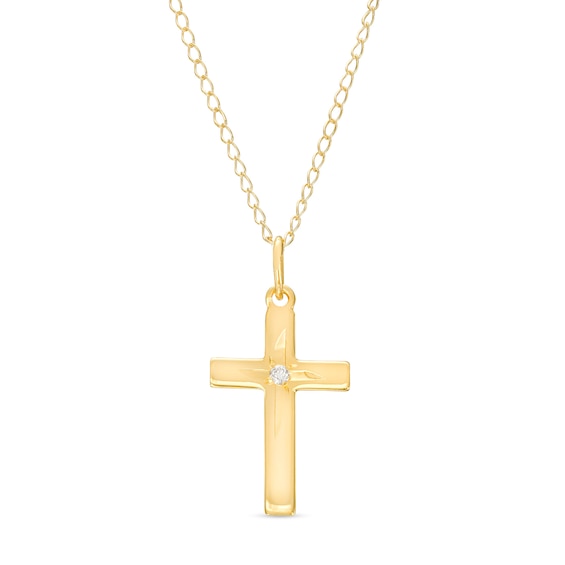 Child's Diamond Accent Solitaire Cross Pendant in 14K Gold – 13"