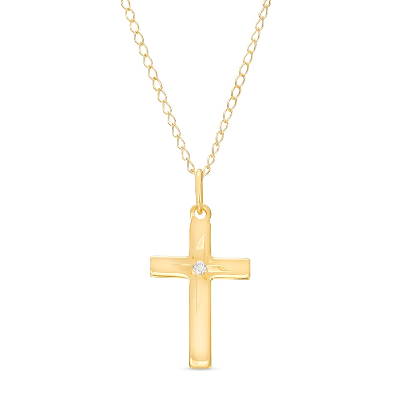 Main Image 1 of Child's Diamond Accent Solitaire Cross Pendant in 14K Gold – 13"