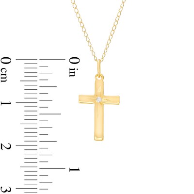 Child's Diamond Accent Solitaire Cross Pendant in 14K Gold – 13"