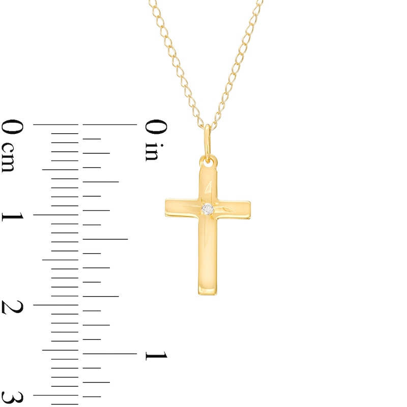 Child's Diamond Accent Solitaire Cross Pendant in 14K Gold – 13"