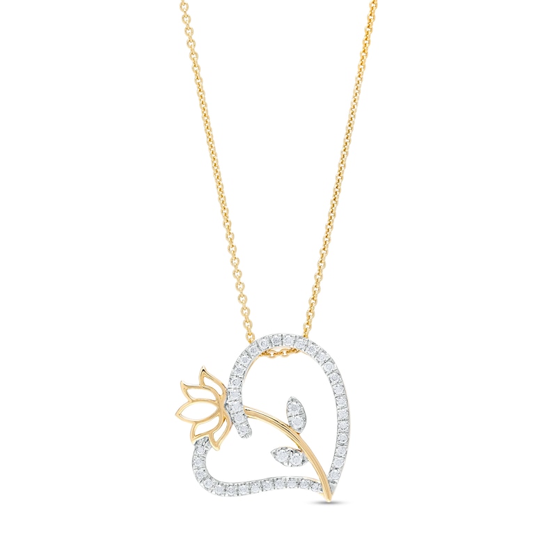 By Women for Women 0.20 CT. T.W. Diamond Lotus Flower in Tilted Heart Pendant in 10K Gold|Peoples Jewellers