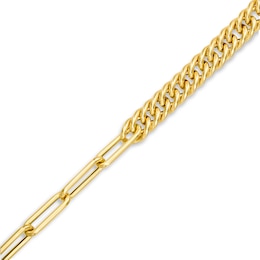 Curb and Paper Clip Chain Reversible Bracelet in Hollow 14K Gold - 7.5&quot;