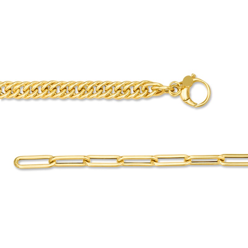 Main Image 3 of Curb and Paper Clip Chain Reversible Bracelet in Hollow 14K Gold - 7.5"