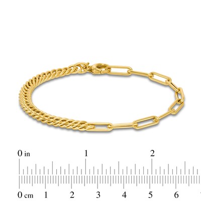 Curb and Paper Clip Chain Reversible Bracelet in Hollow 14K Gold - 7.5"