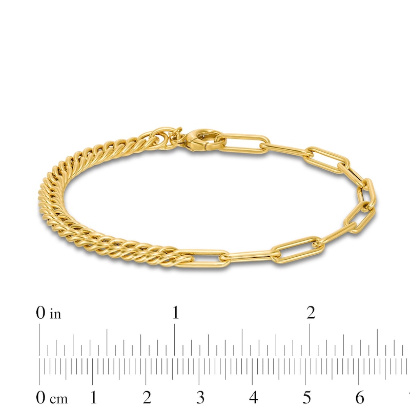 Main Image 4 of Curb and Paper Clip Chain Reversible Bracelet in Hollow 14K Gold - 7.5"
