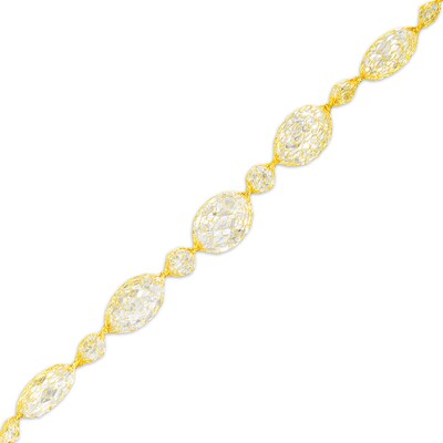 Oval and Briolette Cubic Zirconia Alternating Mesh Bracelet in 14K Gold – 7.5"