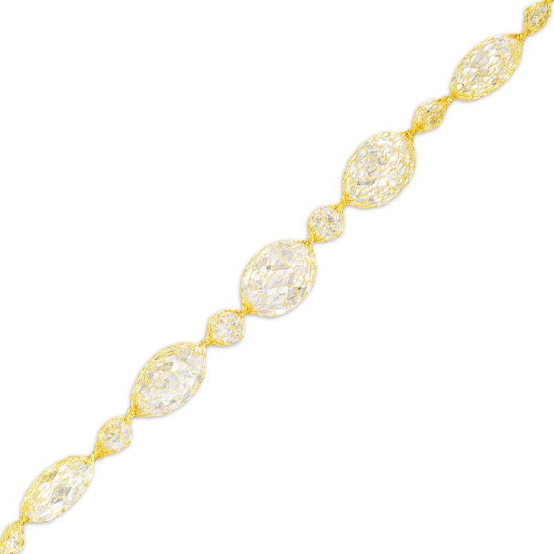 Main Image 1 of Oval and Briolette Cubic Zirconia Alternating Mesh Bracelet in 14K Gold – 7.5"