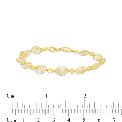 Oval and Briolette Cubic Zirconia Alternating Mesh Bracelet in 14K Gold – 7.5"