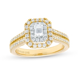 Vera Wang Love Collection 0.95 CT. T.W. Emerald-Cut Diamond Double Frame Double Row Engagement Ring in 14K Gold (I/SI2)