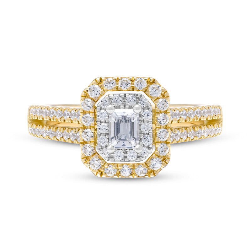 Vera Wang Love Collection 0.95 CT. T.W. Emerald-Cut Diamond Double Frame Double Row Engagement Ring in 14K Gold (I/SI2)|Peoples Jewellers