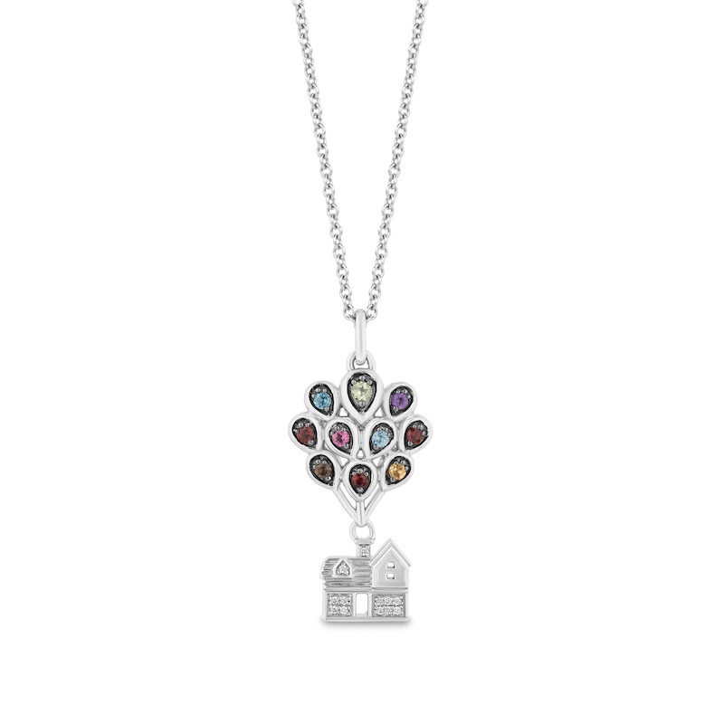 Disney Treasures Up Multi-Gemstone and Diamond Accent Balloon House Pendant in Sterling Silver – 19"
