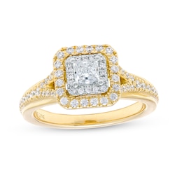 Vera Wang Love Collection 0.58 CT. T.W. Princess-Cut Diamond Double Frame Engagement Ring in 14K Gold (I/SI2)