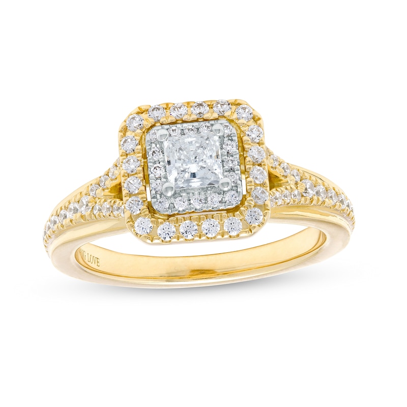 Vera Wang Love Collection 0.58 CT. T.W. Princess-Cut Diamond Double Frame Engagement Ring in 14K Gold (I/SI2)|Peoples Jewellers