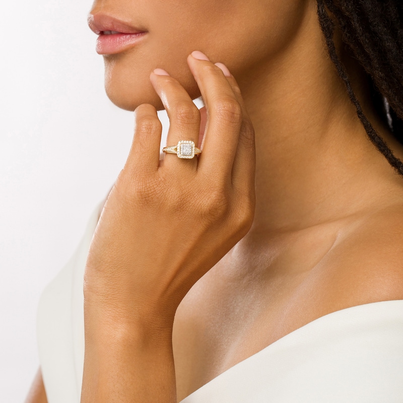 Main Image 2 of Vera Wang Love Collection 0.58 CT. T.W. Princess-Cut Diamond Double Frame Engagement Ring in 14K Gold (I/SI2)