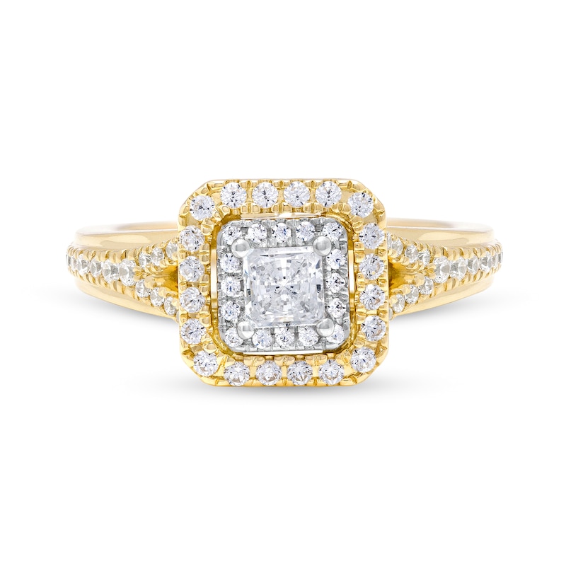 Vera Wang Love Collection 0.58 CT. T.W. Princess-Cut Diamond Double Frame Engagement Ring in 14K Gold (I/SI2)
