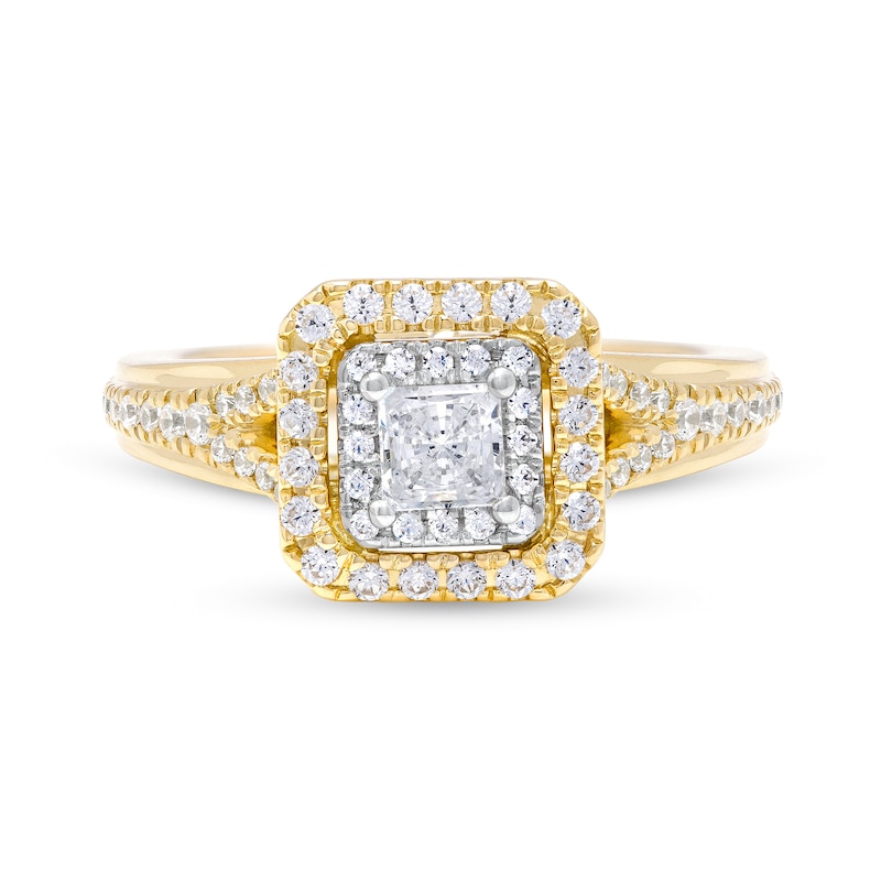 Main Image 4 of Vera Wang Love Collection 0.58 CT. T.W. Princess-Cut Diamond Double Frame Engagement Ring in 14K Gold (I/SI2)