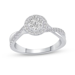0.45 CT. T.W. Multi-Diamond Frame Twist Shank Engagement Ring in 14K Gold
