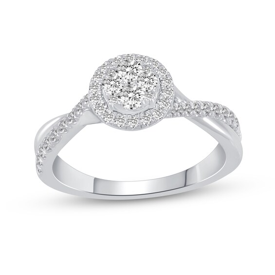 0.45 CT. T.W. Multi-Diamond Frame Twist Shank Engagement Ring in 14K Gold