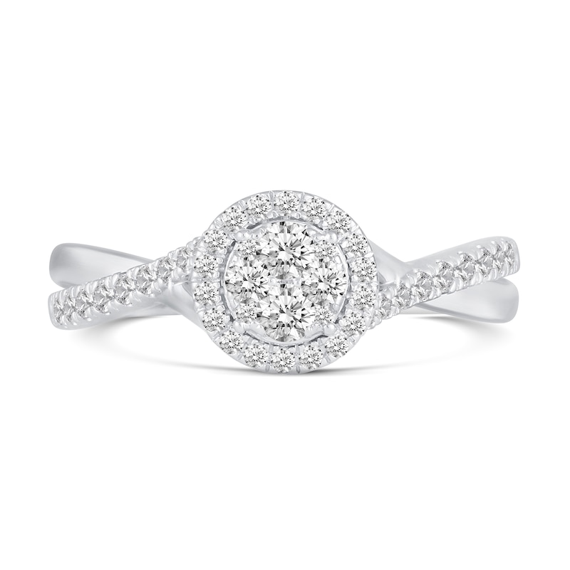 0.45 CT. T.W. Multi-Diamond Frame Twist Shank Engagement Ring in 14K Gold