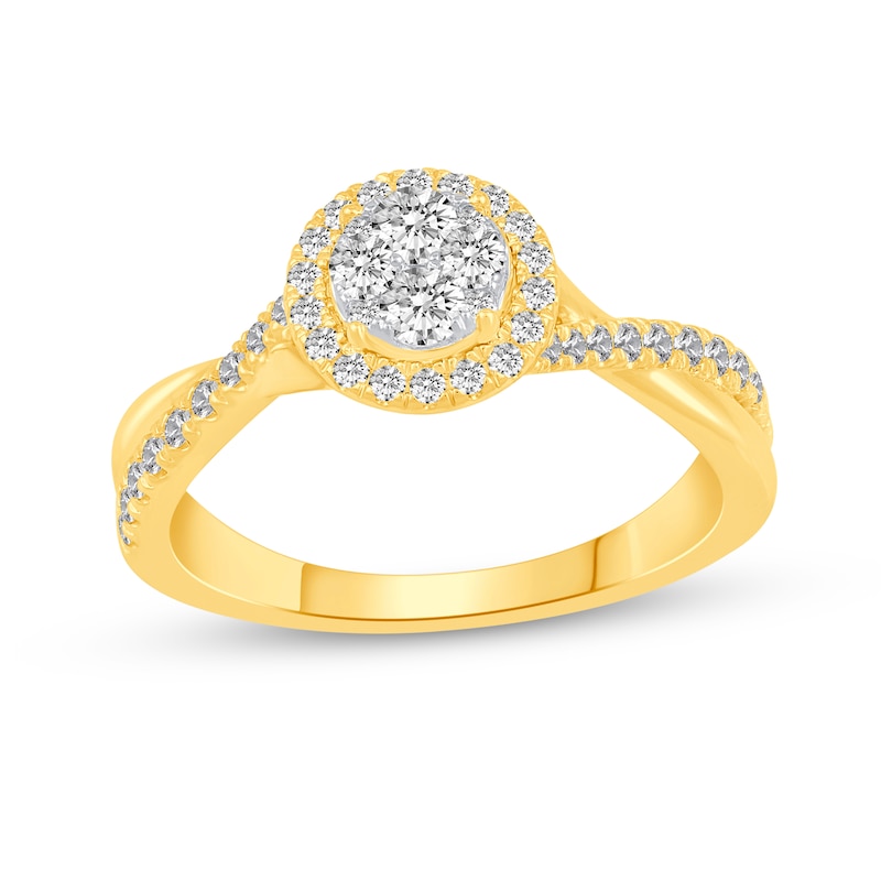 0.45 CT. T.W. Multi-Diamond Frame Twist Shank Engagement Ring in 14K Gold