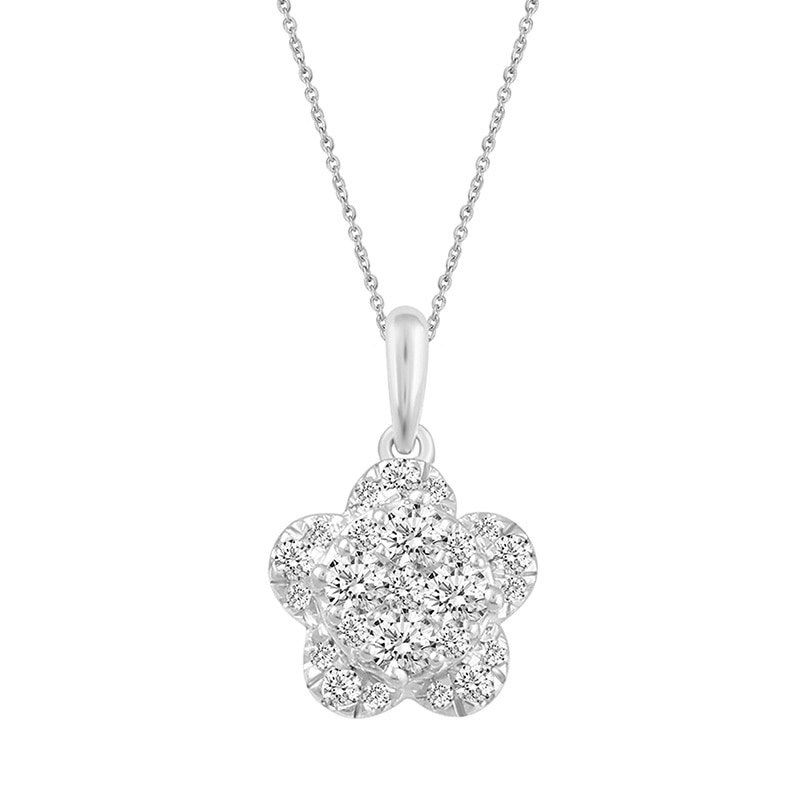 0.50 CT. T.W. Multi-Diamond Flower Pendant in 14K White Gold