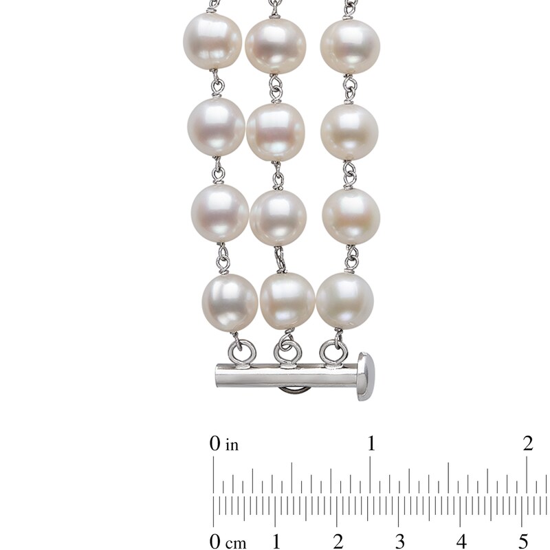 7.0-8.0mm Oval Freshwater Cultured Pearl Triple Strand Necklace in Sterling Silver – 22"