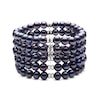 7.0-8.0mm Dyed Black Freshwater Cultured Pearl and Bead Multi-Row Stretch Bracelet in Sterling Silver