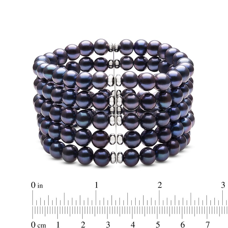 7.0-8.0mm Dyed Black Cultured Freshwater Pearl and Bead Multi-Row Stretch Bracelet in Sterling Silver