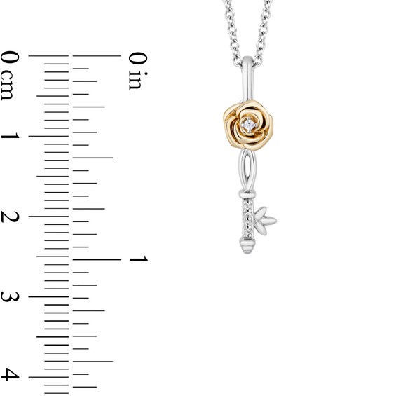 Enchanted Disney Belle Diamond Accent Key Pendant and Rose Stud Earrings Set in Sterling Silver with 10K Gold - 19"