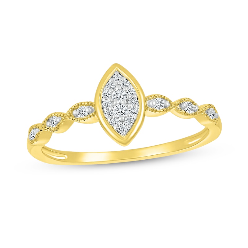 0.13 CT. T.W. Marquise-Shaped Multi-Diamond Scallop Shank Promise Ring in 10K Gold
