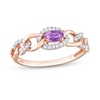 Thumbnail Image 0 of Sideways Oval Amethyst and 0.13 CT. T.W. Diamond Chain Link Ring in 10K Rose Gold