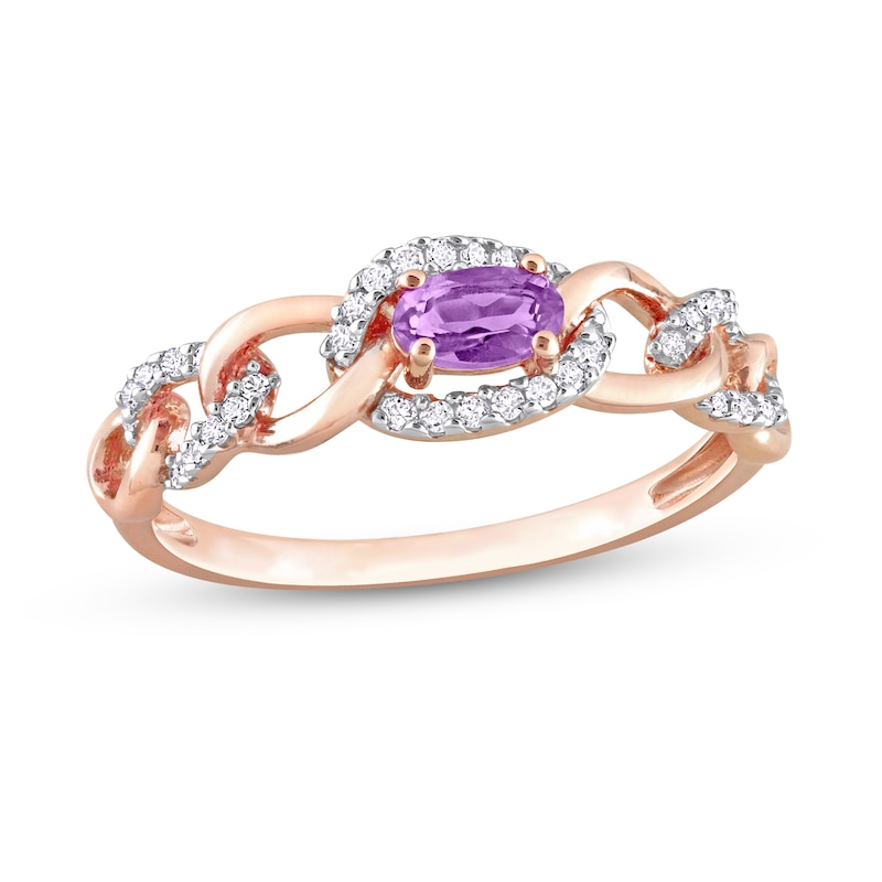 Sideways Oval Amethyst and 0.13 CT. T.W. Diamond Chain Link Ring in 10K Rose Gold
