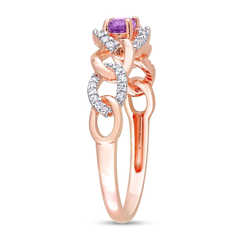 Sideways Oval Amethyst and 0.13 CT. T.W. Diamond Chain Link Ring in 10K Rose Gold